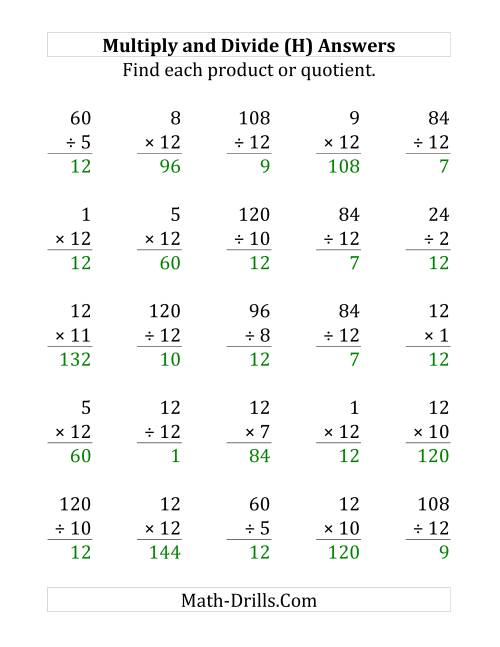 The Multiplying and Dividing by 12 (H) Math Worksheet Page 2