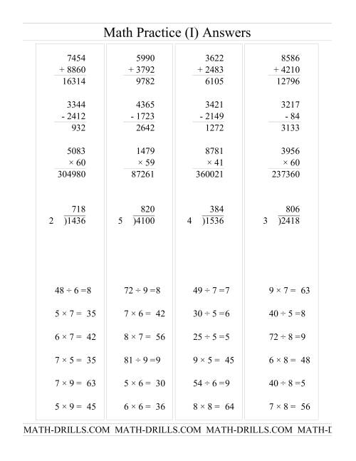 The All Operations with Long and Short Questions (I) Math Worksheet Page 2