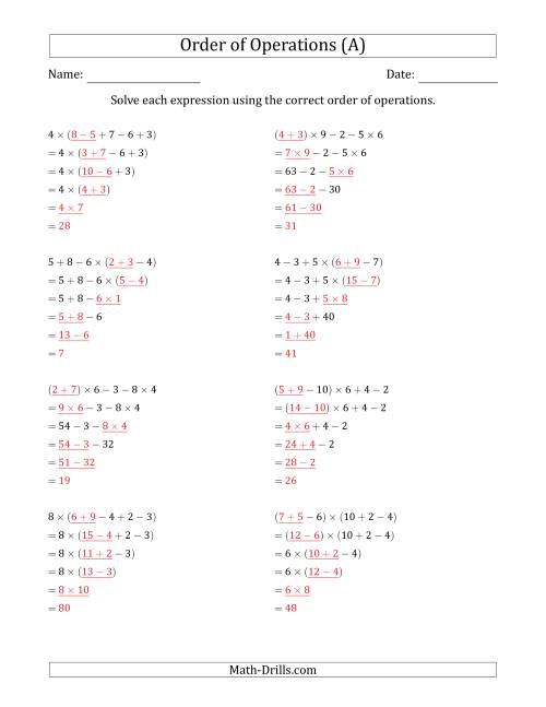 Order Of Operations With Whole Numbers Multiplication Addition And 