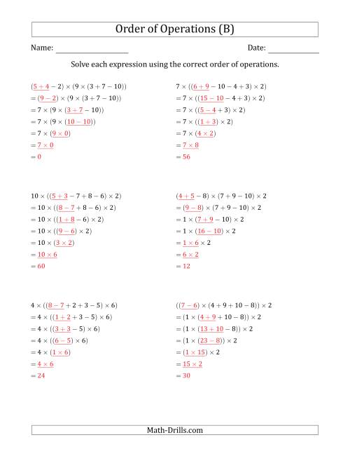 order of operations with whole numbers multiplication addition and