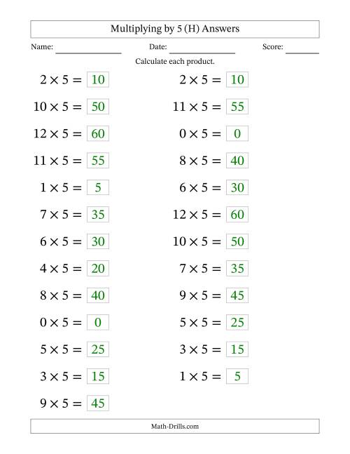 The Horizontally Arranged Multiplying (0 to 12) by 5 (25 Questions; Large Print) (H) Math Worksheet Page 2