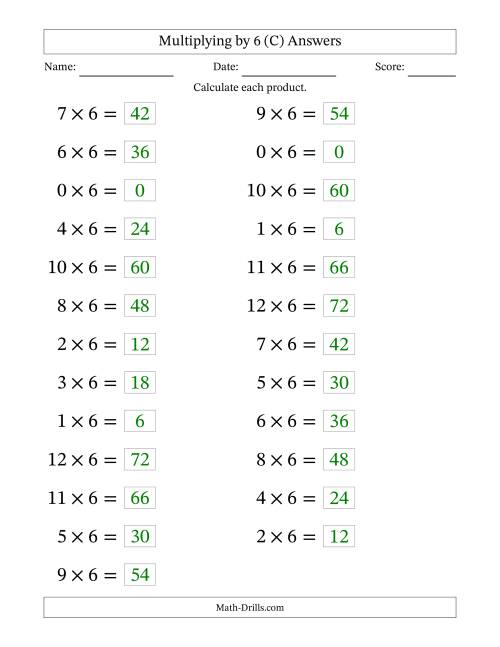 The Horizontally Arranged Multiplying (0 to 12) by 6 (25 Questions; Large Print) (C) Math Worksheet Page 2