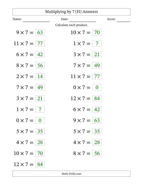 The Horizontally Arranged Multiplying (0 to 12) by 7 (25 Questions; Large Print) (H) Math Worksheet Page 2