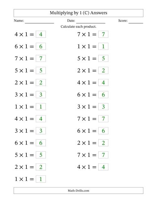 The Horizontally Arranged Multiplying (1 to 7) by 1 (25 Questions; Large Print) (C) Math Worksheet Page 2