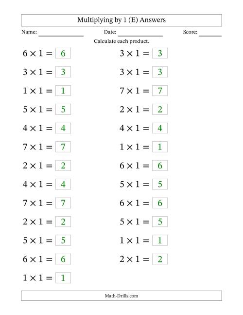 The Horizontally Arranged Multiplying (1 to 7) by 1 (25 Questions; Large Print) (E) Math Worksheet Page 2