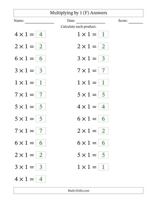 The Horizontally Arranged Multiplying (1 to 7) by 1 (25 Questions; Large Print) (F) Math Worksheet Page 2