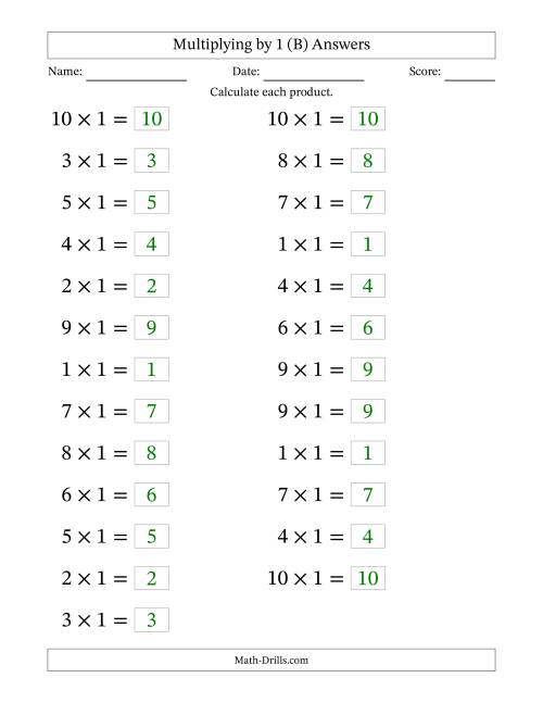 The Horizontally Arranged Multiplying (1 to 10) by 1 (25 Questions; Large Print) (B) Math Worksheet Page 2