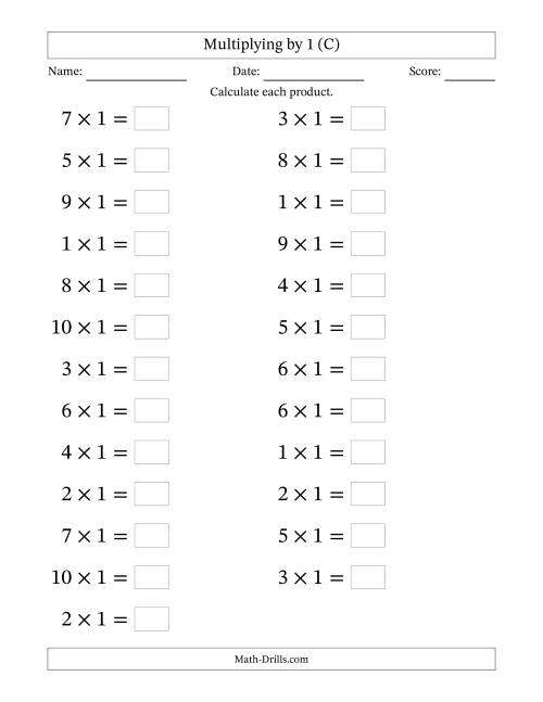 The Horizontally Arranged Multiplying (1 to 10) by 1 (25 Questions; Large Print) (C) Math Worksheet
