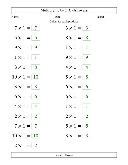 The Horizontally Arranged Multiplying (1 to 10) by 1 (25 Questions; Large Print) (C) Math Worksheet Page 2