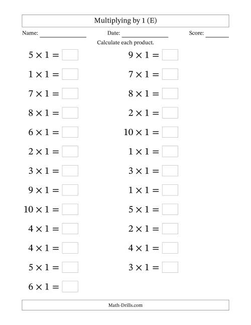 The Horizontally Arranged Multiplying (1 to 10) by 1 (25 Questions; Large Print) (E) Math Worksheet