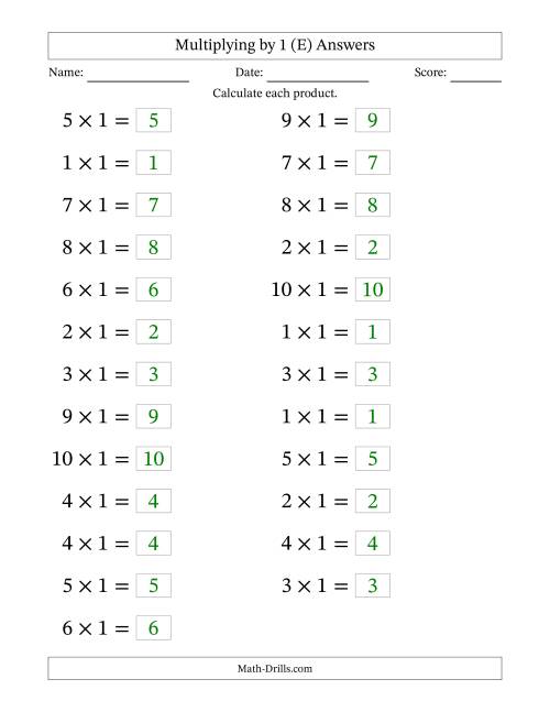 The Horizontally Arranged Multiplying (1 to 10) by 1 (25 Questions; Large Print) (E) Math Worksheet Page 2