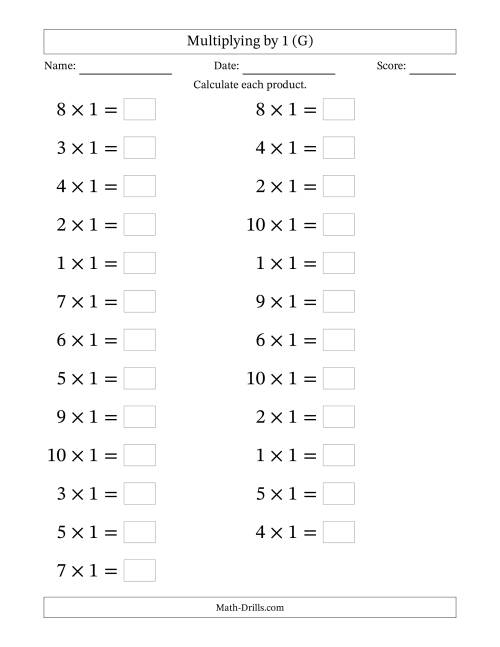 The Horizontally Arranged Multiplying (1 to 10) by 1 (25 Questions; Large Print) (G) Math Worksheet
