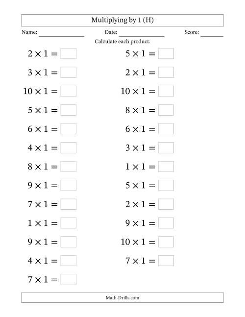 The Horizontally Arranged Multiplying (1 to 10) by 1 (25 Questions; Large Print) (H) Math Worksheet