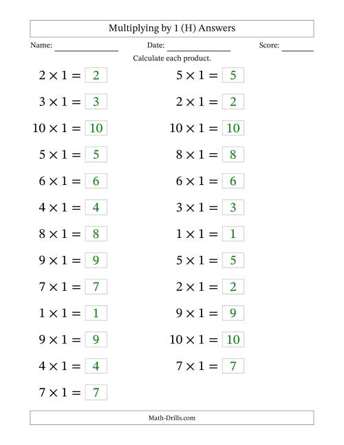 The Horizontally Arranged Multiplying (1 to 10) by 1 (25 Questions; Large Print) (H) Math Worksheet Page 2