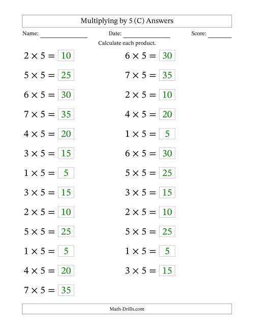 The Horizontally Arranged Multiplying (1 to 7) by 5 (25 Questions; Large Print) (C) Math Worksheet Page 2