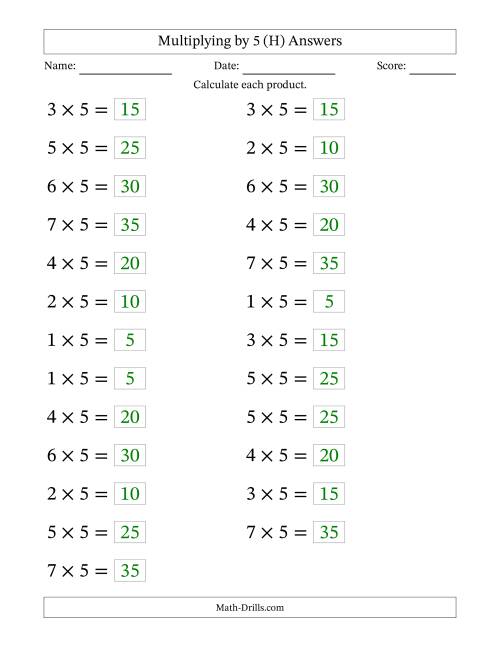 The Horizontally Arranged Multiplying (1 to 7) by 5 (25 Questions; Large Print) (H) Math Worksheet Page 2