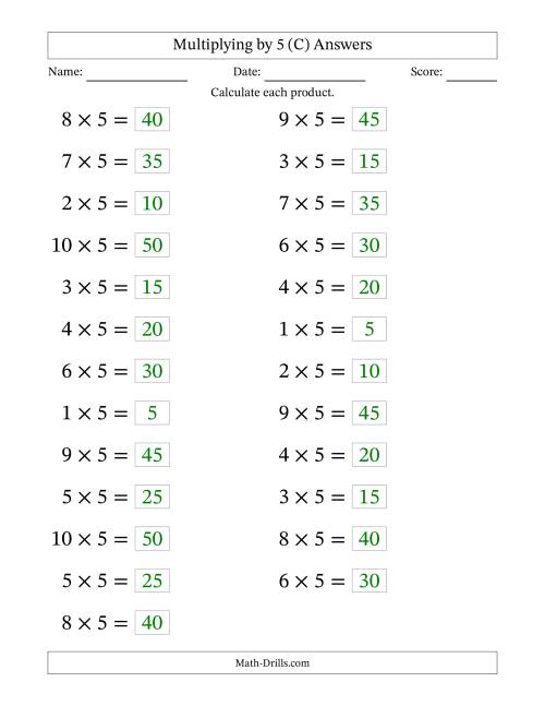 The Horizontally Arranged Multiplying (1 to 10) by 5 (25 Questions; Large Print) (C) Math Worksheet Page 2