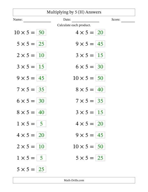 The Horizontally Arranged Multiplying (1 to 10) by 5 (25 Questions; Large Print) (H) Math Worksheet Page 2