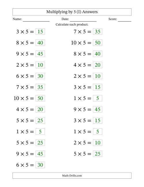The Horizontally Arranged Multiplying (1 to 10) by 5 (25 Questions; Large Print) (I) Math Worksheet Page 2