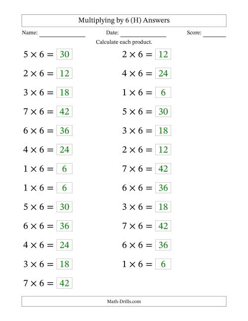 The Horizontally Arranged Multiplying (1 to 7) by 6 (25 Questions; Large Print) (H) Math Worksheet Page 2