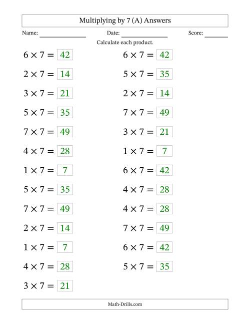 The Horizontally Arranged Multiplying (1 to 7) by 7 (25 Questions; Large Print) (A) Math Worksheet Page 2