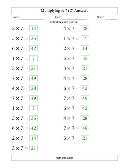 The Horizontally Arranged Multiplying (1 to 7) by 7 (25 Questions; Large Print) (C) Math Worksheet Page 2