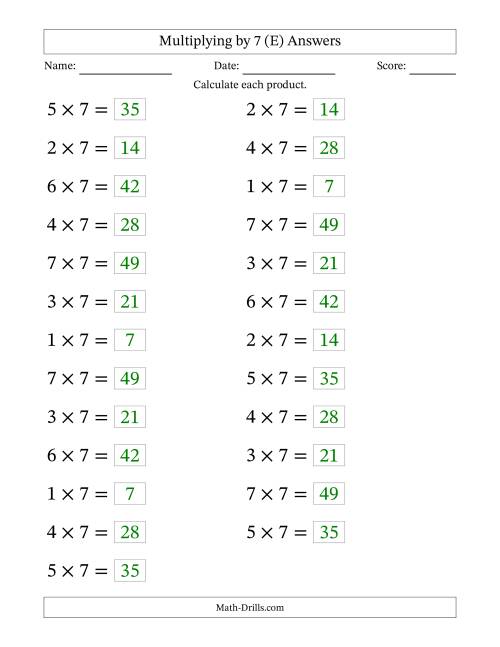 The Horizontally Arranged Multiplying (1 to 7) by 7 (25 Questions; Large Print) (E) Math Worksheet Page 2