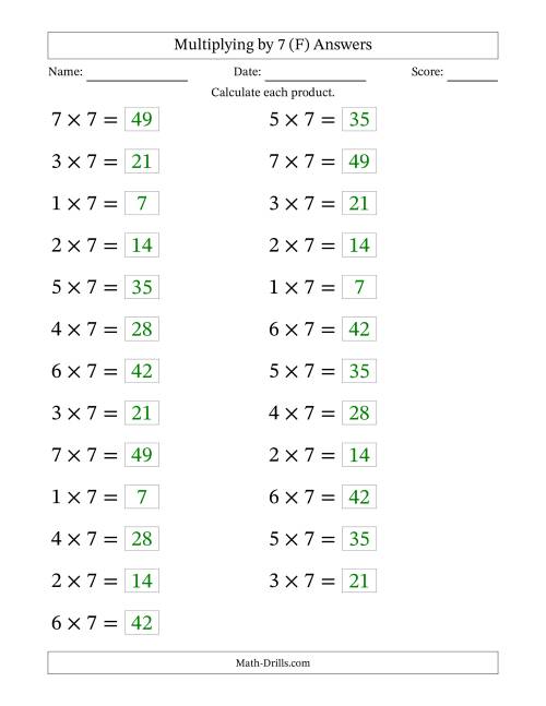 The Horizontally Arranged Multiplying (1 to 7) by 7 (25 Questions; Large Print) (F) Math Worksheet Page 2