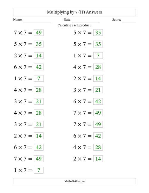 The Horizontally Arranged Multiplying (1 to 7) by 7 (25 Questions; Large Print) (H) Math Worksheet Page 2