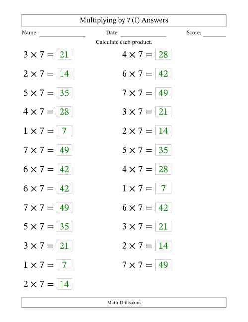 The Horizontally Arranged Multiplying (1 to 7) by 7 (25 Questions; Large Print) (I) Math Worksheet Page 2