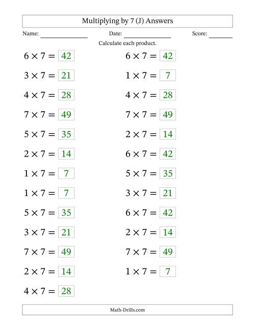 The Horizontally Arranged Multiplying (1 to 7) by 7 (25 Questions; Large Print) (J) Math Worksheet Page 2