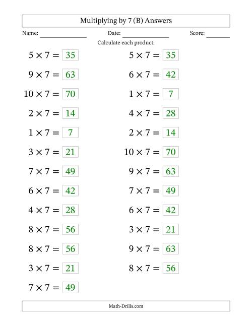 The Horizontally Arranged Multiplying (1 to 10) by 7 (25 Questions; Large Print) (B) Math Worksheet Page 2