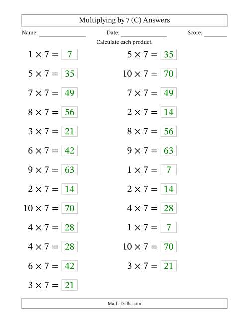 The Horizontally Arranged Multiplying (1 to 10) by 7 (25 Questions; Large Print) (C) Math Worksheet Page 2