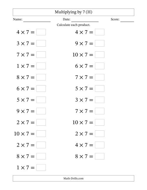 The Horizontally Arranged Multiplying (1 to 10) by 7 (25 Questions; Large Print) (H) Math Worksheet