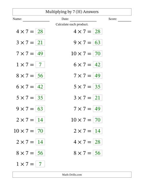 The Horizontally Arranged Multiplying (1 to 10) by 7 (25 Questions; Large Print) (H) Math Worksheet Page 2