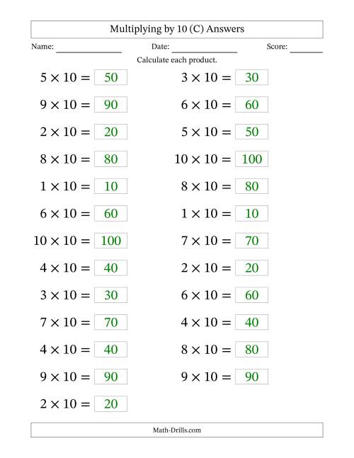 The Horizontally Arranged Multiplying (1 to 10) by 10 (25 Questions; Large Print) (C) Math Worksheet Page 2