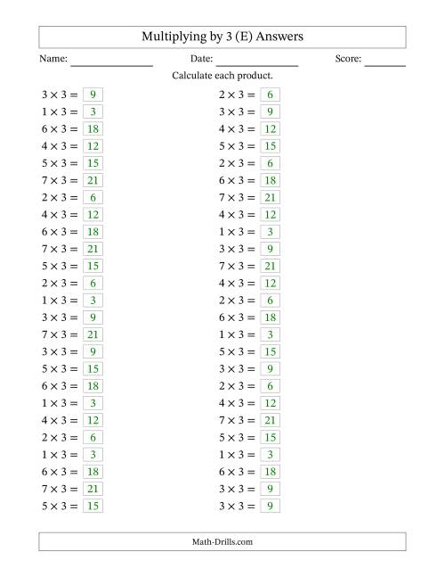 The Horizontally Arranged Multiplying (1 to 7) by 3 (50 Questions) (E) Math Worksheet Page 2