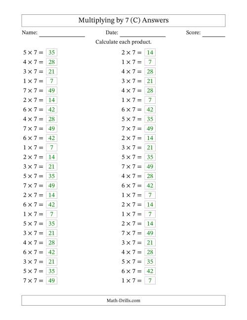 The Horizontally Arranged Multiplying (1 to 7) by 7 (50 Questions) (C) Math Worksheet Page 2
