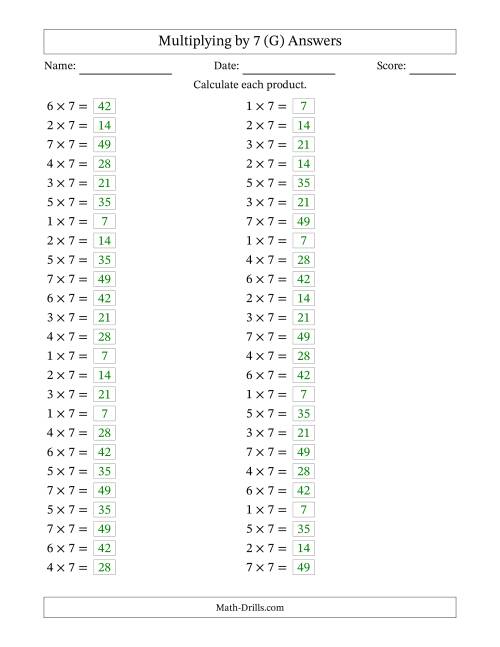 The Horizontally Arranged Multiplying (1 to 7) by 7 (50 Questions) (G) Math Worksheet Page 2