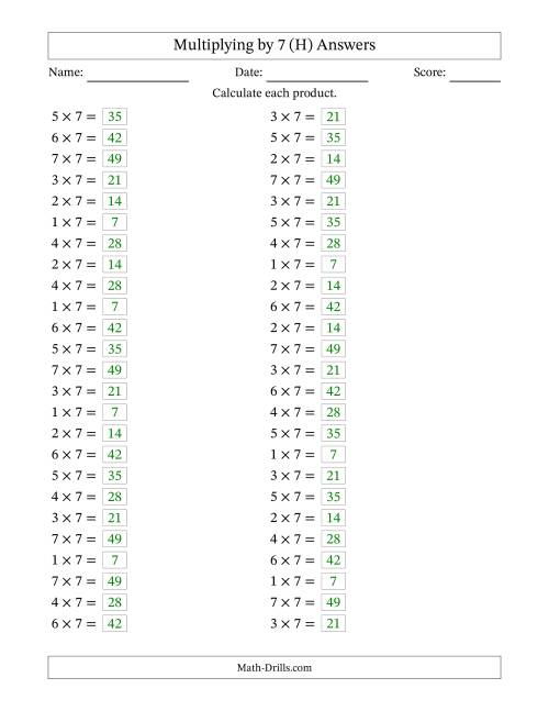 The Horizontally Arranged Multiplying (1 to 7) by 7 (50 Questions) (H) Math Worksheet Page 2