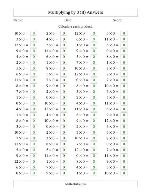 Multiplying 0 to 12 by 0 (B)