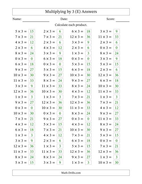 Multiplying 0 to 12 by 3 (E)