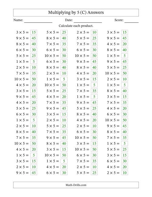 The Horizontally Arranged Multiplying (1 to 10) by 5 (100 Questions) (C) Math Worksheet Page 2
