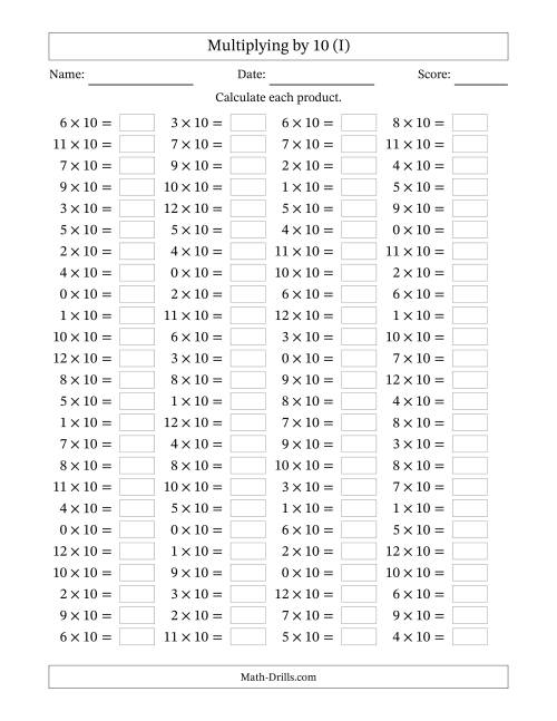 Multiplying 0 to 12 by 10 (I)