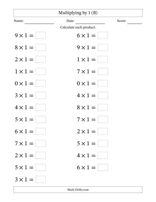 The Horizontally Arranged Multiplying (0 to 9) by 1 (25 Questions; Large Print) (B) Math Worksheet