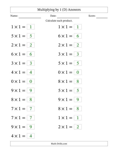 The Horizontally Arranged Multiplying (0 to 9) by 1 (25 Questions; Large Print) (D) Math Worksheet Page 2