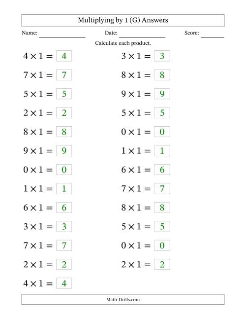 The Horizontally Arranged Multiplying (0 to 9) by 1 (25 Questions; Large Print) (G) Math Worksheet Page 2