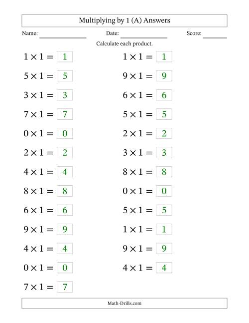 The Horizontally Arranged Multiplying (0 to 9) by 1 (25 Questions; Large Print) (All) Math Worksheet Page 2
