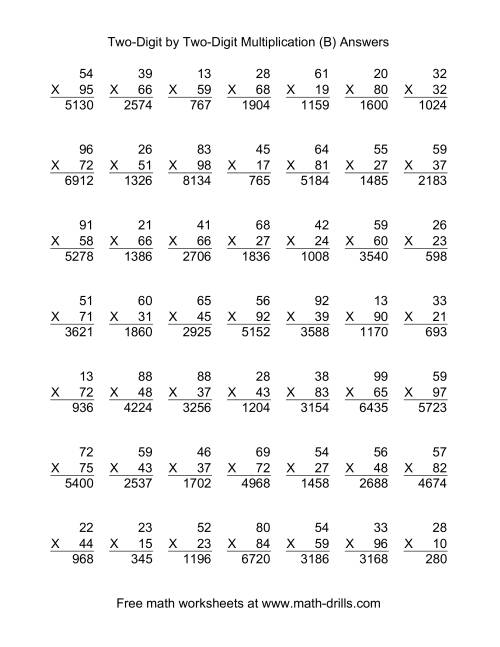 Multiplying Two-Digit by Two-Digit -- 49 per page (B)