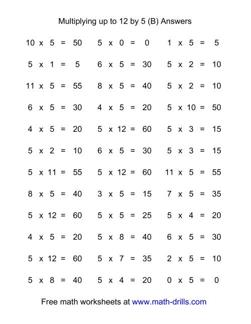 36 horizontal multiplication facts questions 5 by 0 12 b